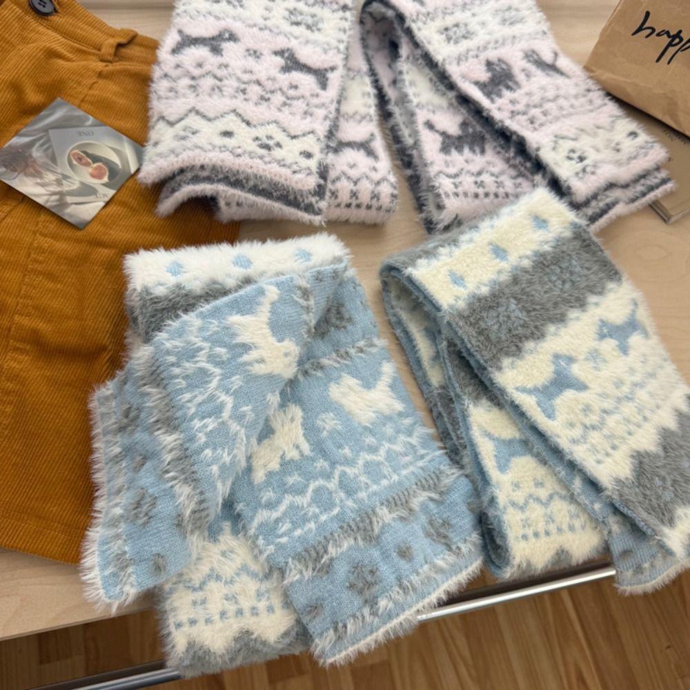 Fair Isle Style Winter Cashmere Scarves Snowflake Wool Shawl Jacquard Knitted Scarf  Autumn Winter