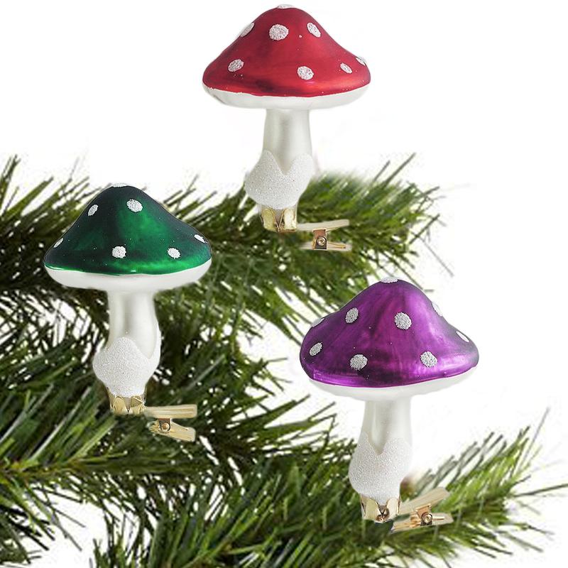 Glass Red Mushroom Clip Christmas Tree Ornaments Decorations for Home Mushroom Christmas Baubles New Year 2024