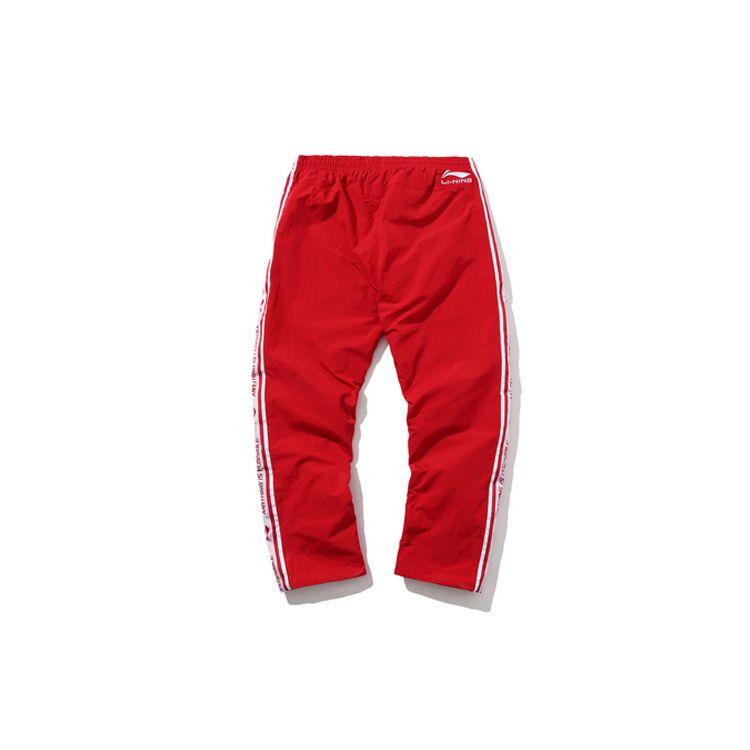 Li-Ning Série Semana de Moda de Nova York Calças de Pista Retrô Unissex Parte Inferior Branco Vermelho AYKN371-2