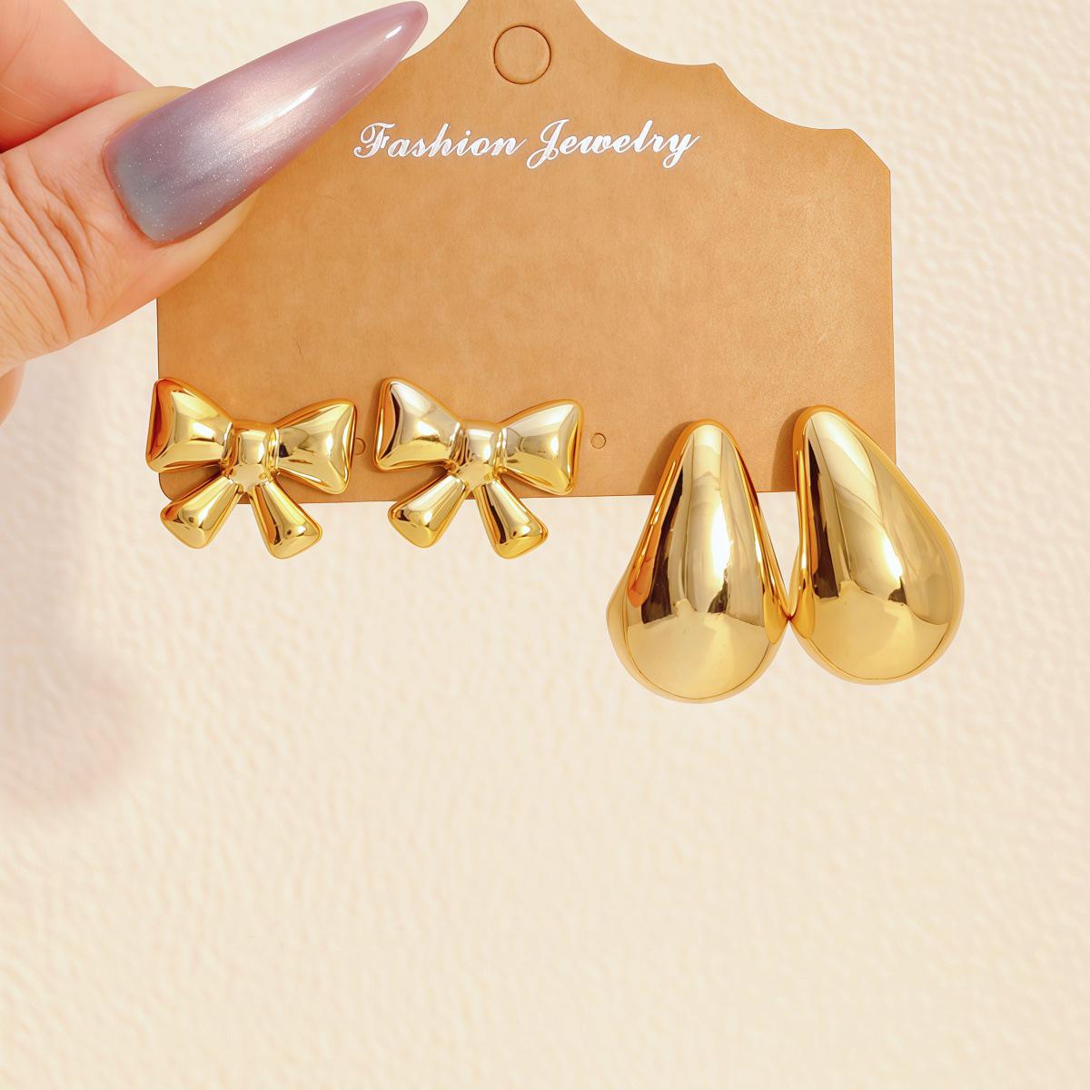 Cross-border Bestselling Women s Bow & Water Drop Earrings - Simple Style, Niche Design.