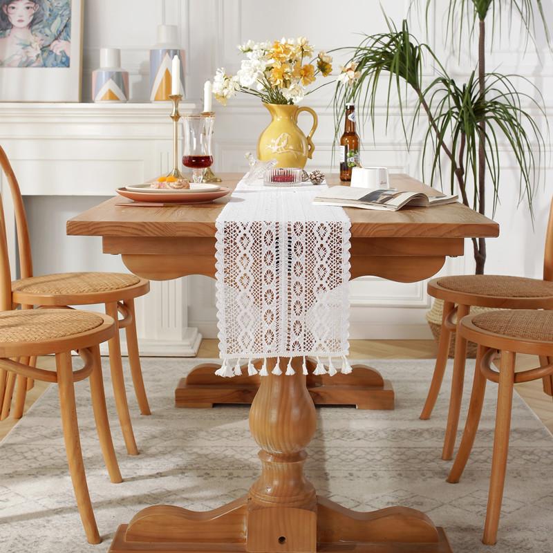 Amazon Retro Pastoral Crochet Knitted Hollow Table Cloth Lace Tassel Table Flag Tablecloth Custom
