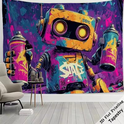 Pop Art Robot Graffiti Tapestry Wall Hanging Vibrant Retro Sci-Fi Mural Room Decor Aesthetic Art