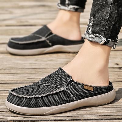 Casual Outdoor Walking Slip On Men’s Shoes Comfortable Canvas Slippers Korean Trend Baotou Half Drag Slides Zapatillas Hombre