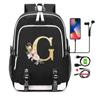 26 English Letters Black Backpack Cosplay Canvas Rucksack Children Kids Schoolbag Travel Bag Back To School Bookbag