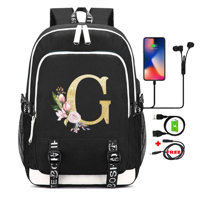 26 English Letters Black Backpack Cosplay Canvas Rucksack Children Kids Schoolbag Travel Bag Back To School Bookbag