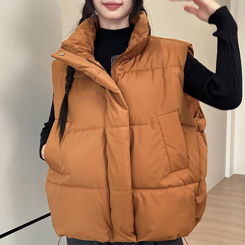 

Модный зимний теплый жилет без рукавов женский верхняя одежда стойка воротник повседневный плотный женский куртки 2XL оранжевый