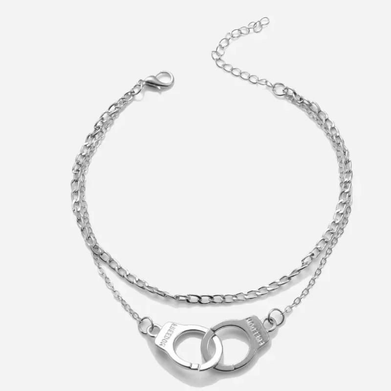 Personality Design Lover Anklet Double Layer Foot Chain Handcuffs Ankle Bracelet for Women 2023 New Trendy Couple Jewelry Gift