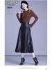Women's Genuine Leather High Waist Midi Skirt - Autumn 2025 A-line Lambskin Umbrella Skirt