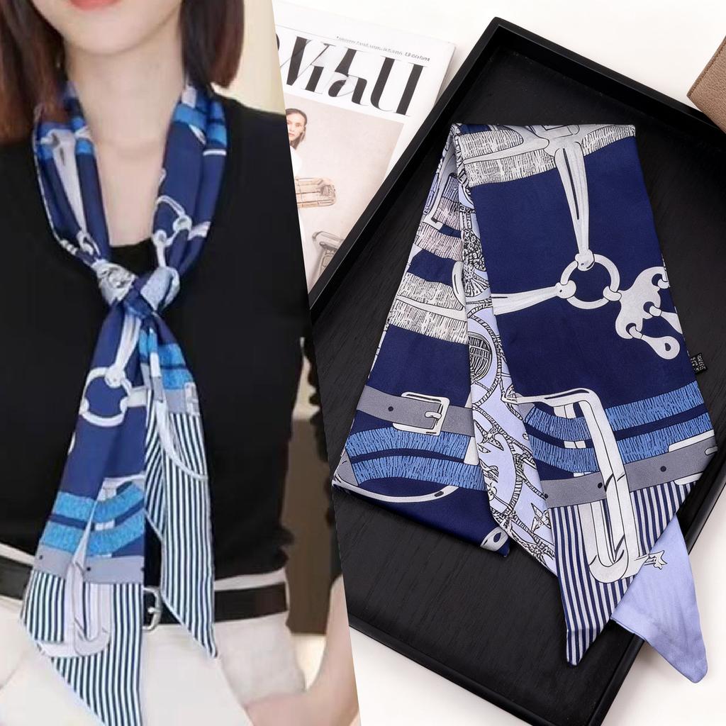 Korean Version of Rabbit Long Silk Scarf Streamer Women's Spring and Autumn New Scarf Double-layer Double-sided Decorative Scarf Handle Tied Bag