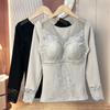 2025 Women's Slim-Fit Lace Long-Sleeve Heat-Generating Brushed Innerwear with Bra Pads