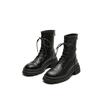 Women's High Heel Lace-Up Ankle Boots Thick Platform Chunky Heel Rear Zipper Long Boots White