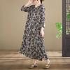 In-Stock Printed Cotton Plus Size Long-Sleeve Women's Dress with Round Neckline