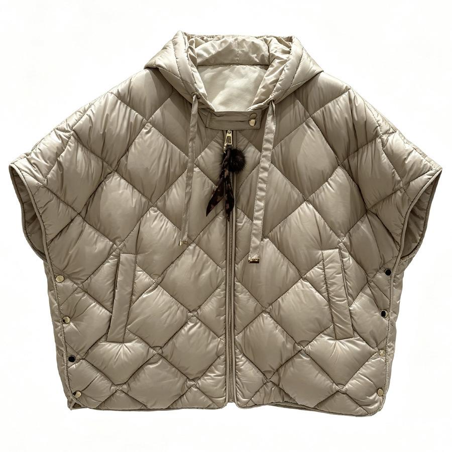 Autumn and Winter New Down Jacket Vest European Version Large Size Loose Side Buckle Hooded Vest Rhombus Thermal Vest