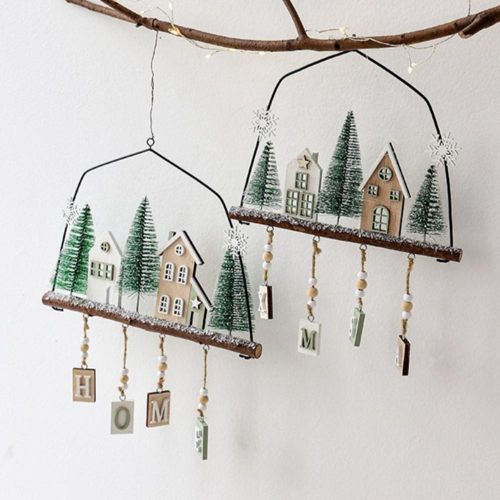 Wooden Christmas Tree Santa Claus Drop Ornaments Pendant Elegant Xmas Home Door Decoration New   Party Supplies