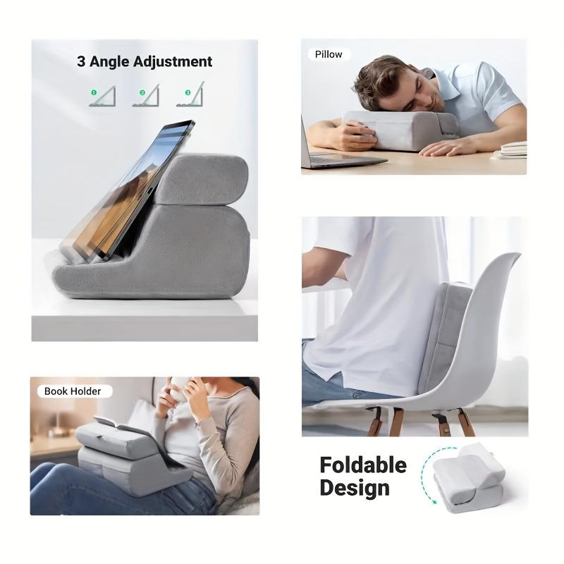 3-Layer Foldable Pillow with Tablet Pocket - Portable Bed & Sofa Support for Reading, Laptops, Comfortable Indoor & Outdoor Use.