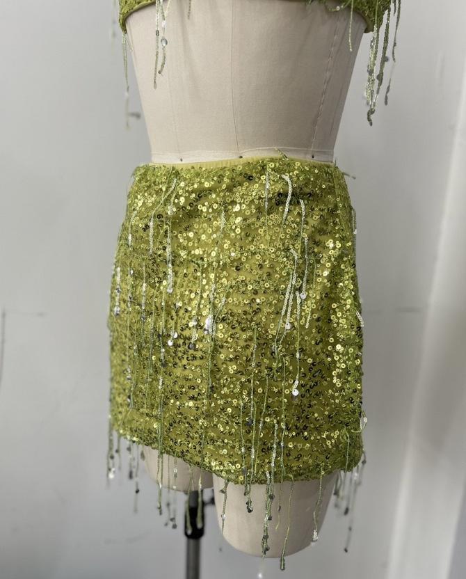 Sexy Fransen Pailletten Crop Top und Rock Set - Damen Sommer 2025 Kollektion