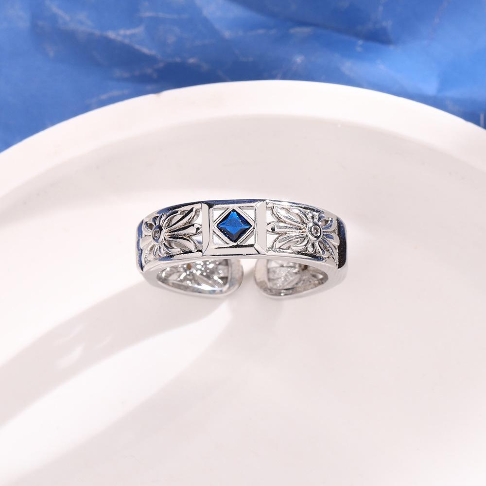 Ladies Adjustable Hollow Flower Square Zircon Open Rings Jewelry