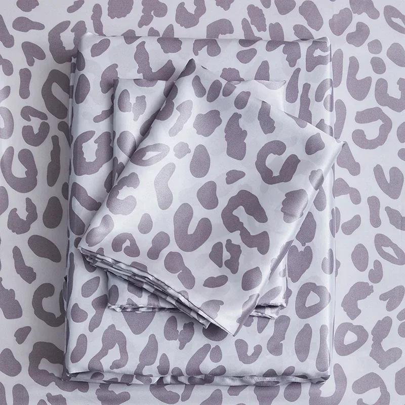 Leopard Print Fitted Sheet Set Queen High-end Satin Fabric Fitted Sheet Flat Sheet Pillowcase Bed Sheets Set King Bedsheet Sets