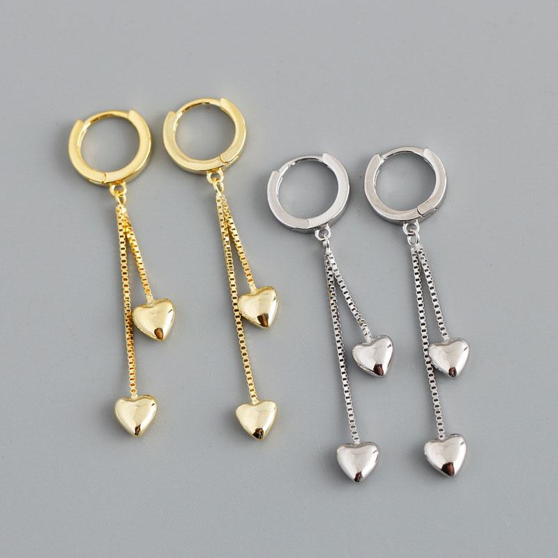Silver Color Heart Chain Tassel Hoop Earrings Simple Classic Golden Women Jewelry  Oorbellen