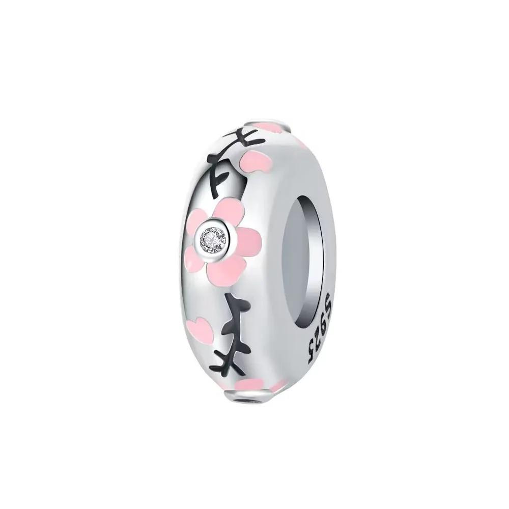New Shining Zircon Love Heart Spacer Bead 925Silver Pendant for DIY Bracelet Flower Charm Women Jewelry Making