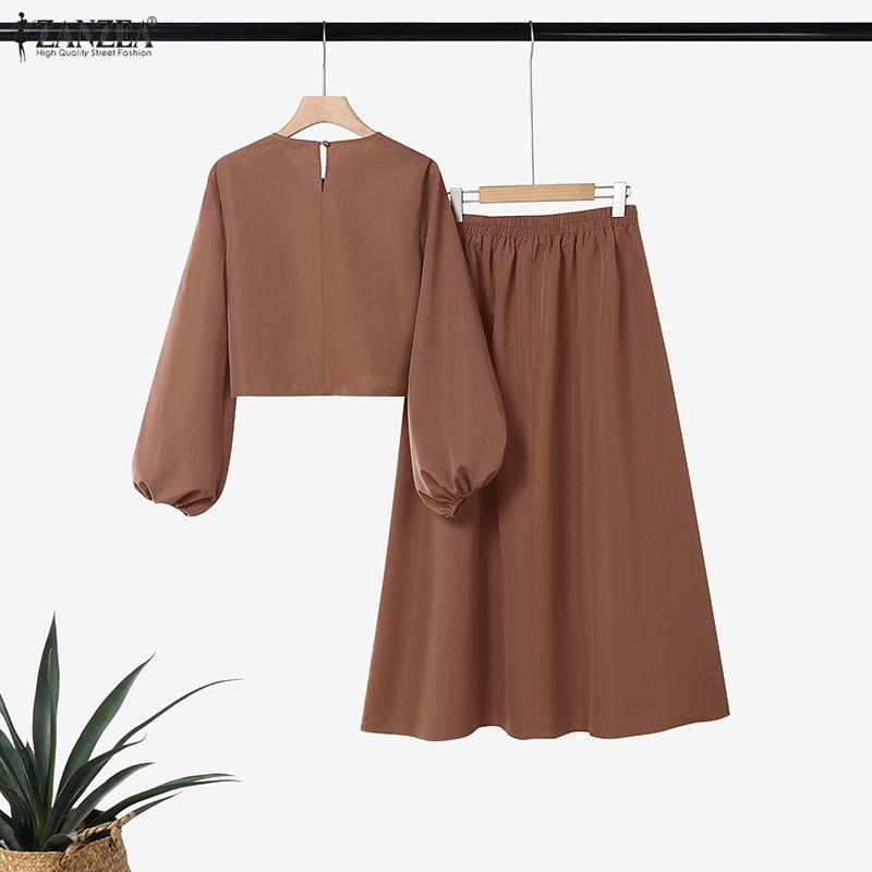 ZANZEA Bluză cu mâneci lungi pentru femei și fuste lungi, seturi casual din două piese