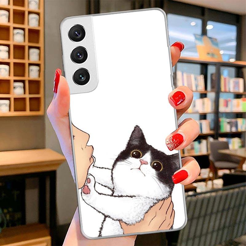 

Kiss Lovely Cat Kitten Cover Phone Case For Samsung Galaxy S26 S25 Edge S24 Ultra S23 S22 Plus S21 S20 FE Soft Fundas Shell Gala Samsung S26 Ultra