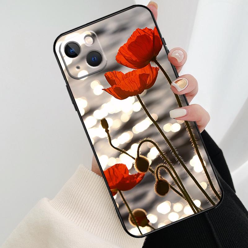 Red Corn Poppy Flower Phone Case For iPhone 17 Pro Max 16 15 14 11 12 13 Pro Max mini 15 16 Plus 16e 17 Air Cover
