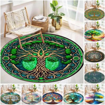1Pc Tree of Life Circular Print Rug - Home Decoration Carpet For Living Room Bedroom Flooring Computer Chair Area Rug
