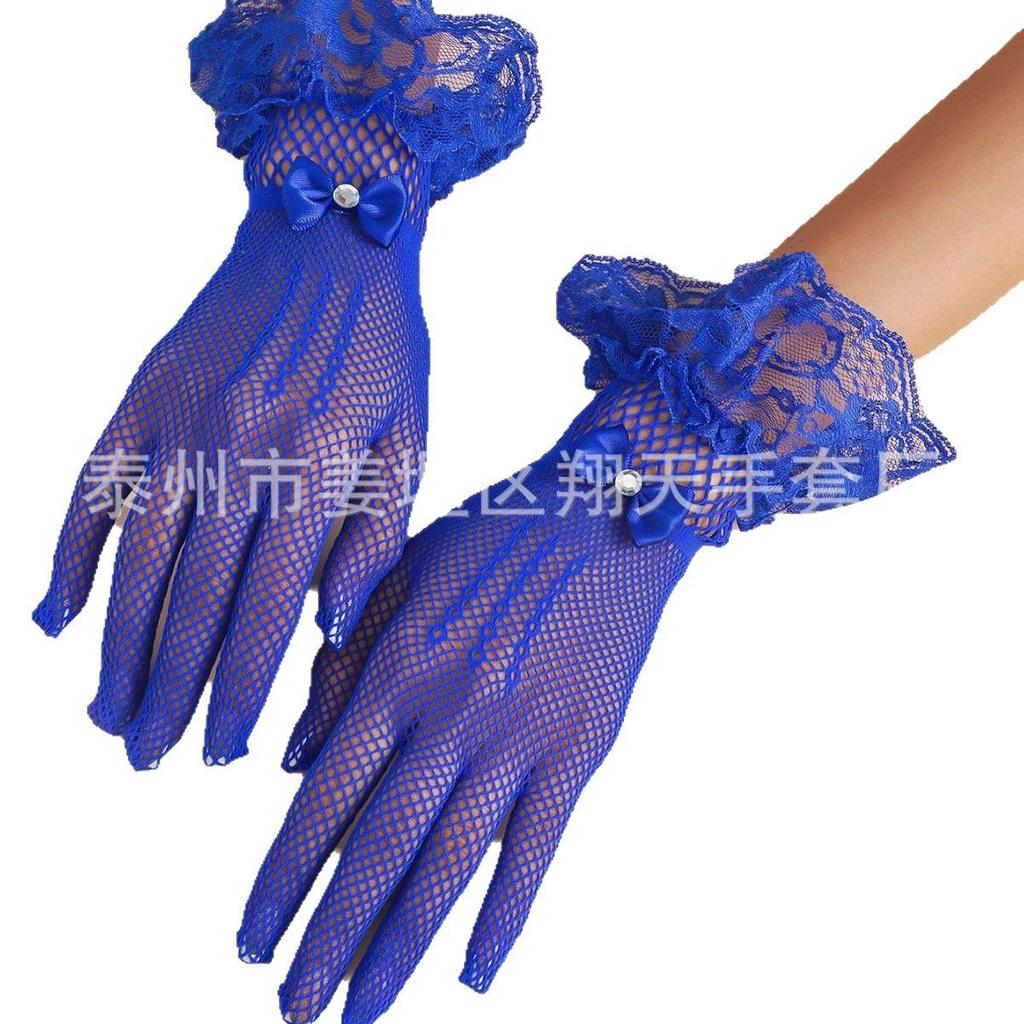 Girls Lolita Lace Fishnet Gloves Women Bridal Ceremony Etiquette Mesh Thin Mittens Gothic Punk Sexy Glove Black White Soft