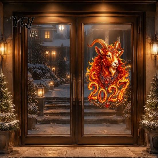 Reusable Window Ornaments Chinese New Year Sticker, 2027 Goat Static Clings, Office Holiday Stickers Lunar Xmas Decor for Home Shop Decoration