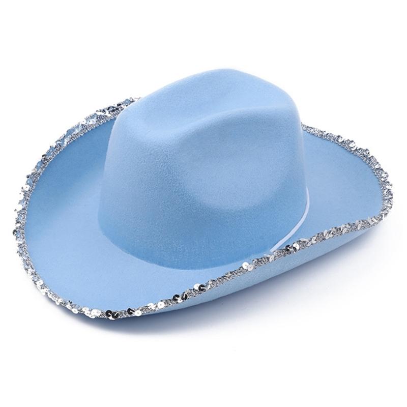

Vintage Cowgirl Hat with Curved Sequins Brim Women Men Felt Ladies Cowboy Hats Party Top Bonnet Women Cosplay Hat 1