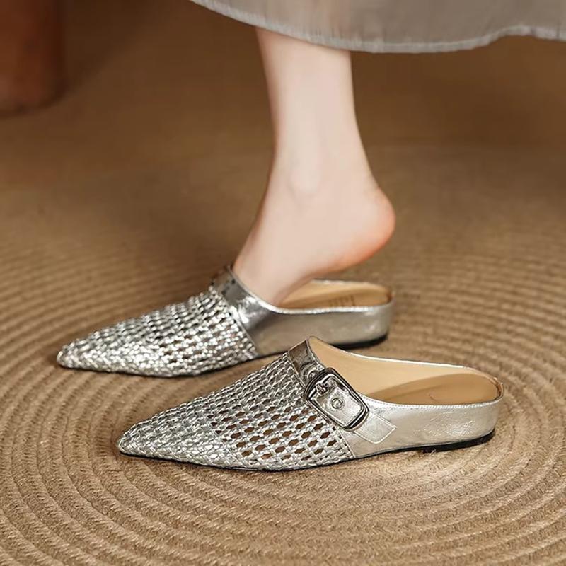 Fashion Pointed Toe Women Slippers Fashion Mules Shoes Elegant Sandals Slingback Weave 2025 Designer New Casual Dress Zapatillas Mujer