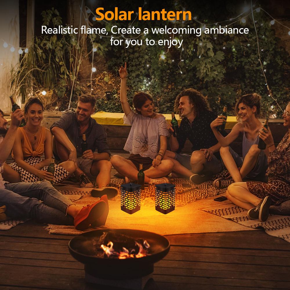 2-4PCS Solar Lights Outdoor Garden Hanging Solar Flame Flickering Lantern Waterproof Solar Path Light Dancing Flame Light Yard