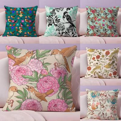Birds Butterflies  Flowers Pillow Case Silky Short Plush With Invisible Zipper Dustproof Sofa Cushion Cover For Home Decor