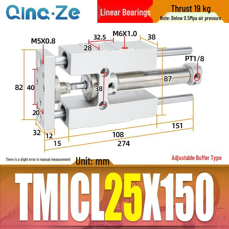 Triple-Rod Cylinder with Guide Bracket and Buffer TMICL/TMICM 12/16/20/25-50/75/100