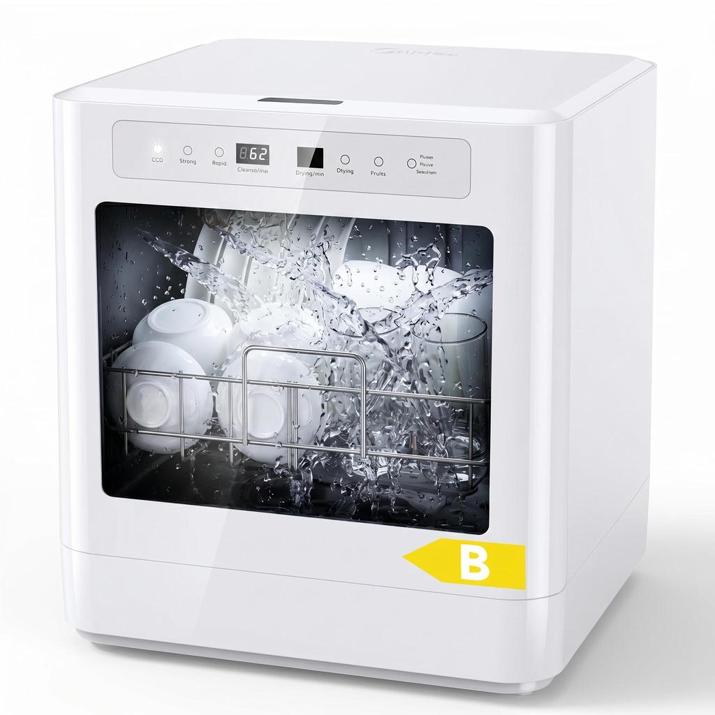 Dishwasher, 6 programs, 8 place settings, uses approx. 5 liters of water, suitable for family kitchens, apartments and student dormitories