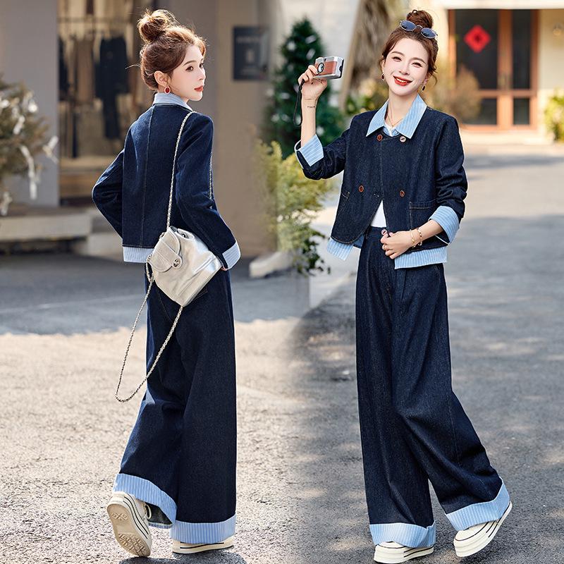 Spring 2025 Women's Fashionable Denim Jacket & Pants Two-Piece Set