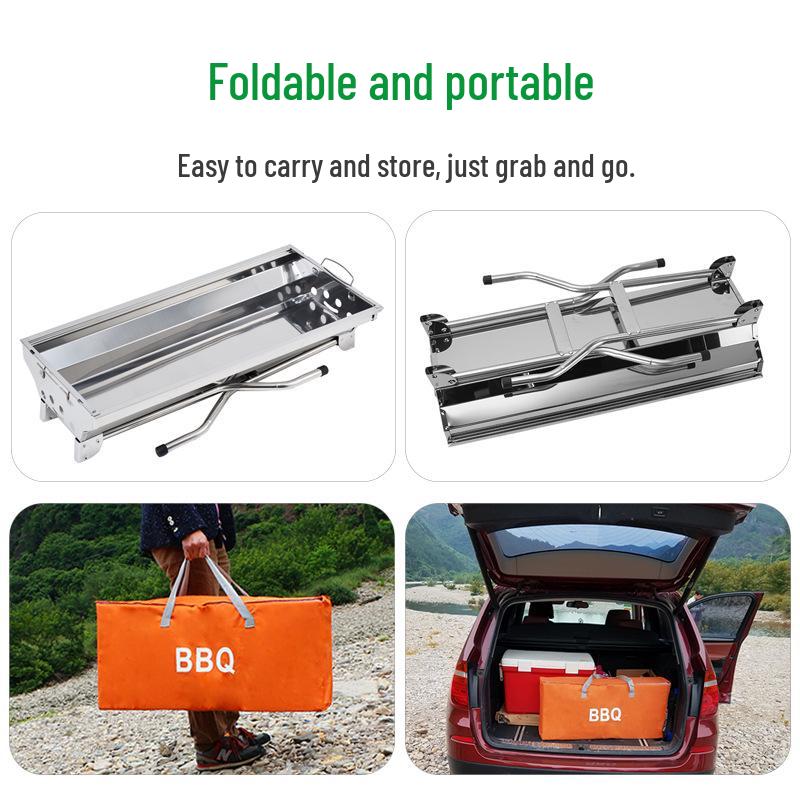 Large Portable Stainless Steel Charcoal BBQ Grill - Outdoor Folding Patio Oven