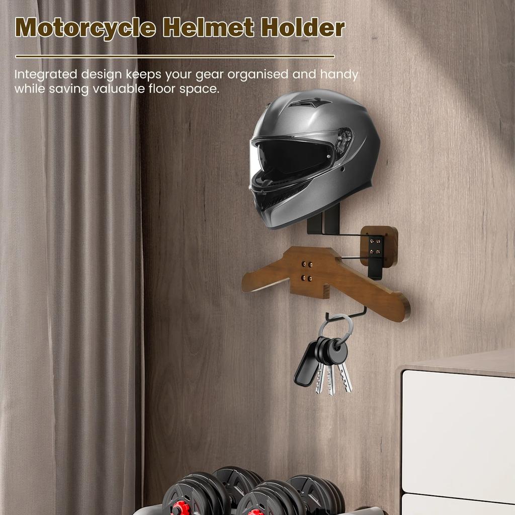 Motorradhelmhalter Kleiderbügel aus Massivholz Vielseitige Wandmontage Motorradhelmhalter zum Aufhängen von Schlüsseln, Handschuhen, Kleidung