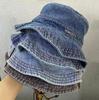 Denim Bucket Hat Women's Outdoor Camping Mountain Hat Versatile Fashion Metal Label Retro Washed Visor Men