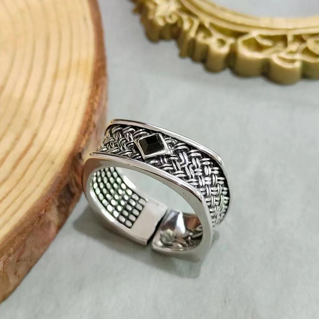 European and American Jewelry Punk Style Square Rhinestone Men's Ring