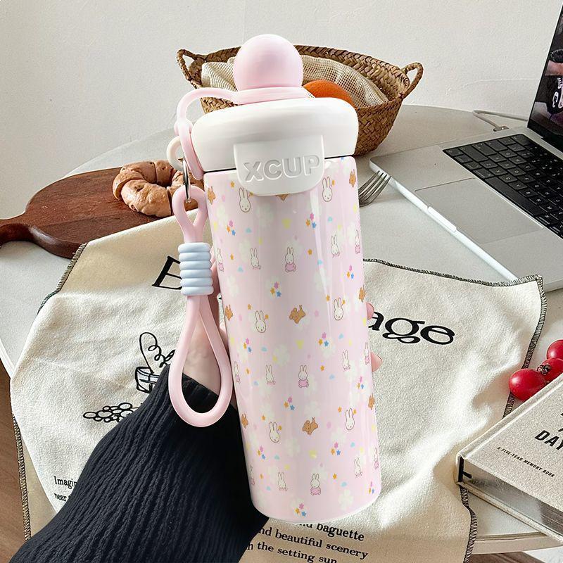 

Miffy Rabbit Stainless Steel Insulated Coffee Cup with Float Ball Straw, Large Capacity, Portable for Students Style 1