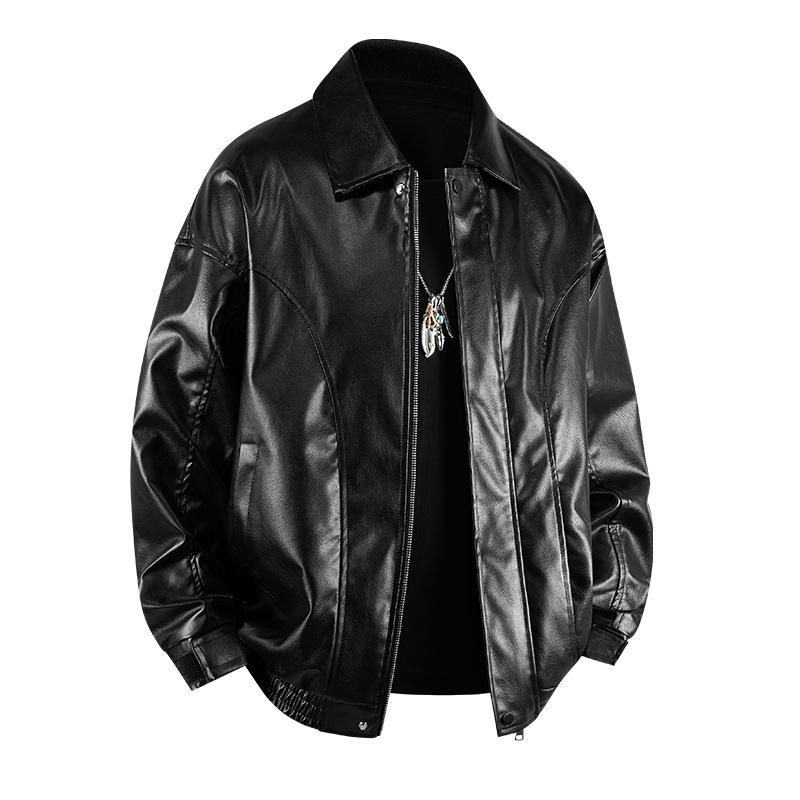 Vintage Spring and Autumn Thick Collar Leather Jacket, Couple Jacket, Hong Kong Style Leather Coat