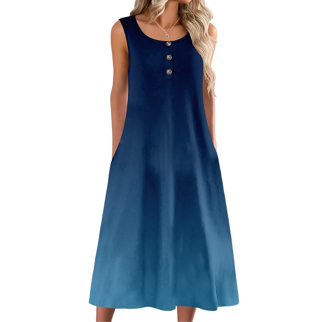 Women's fashion with pocket casual sleeveless button gradient dress