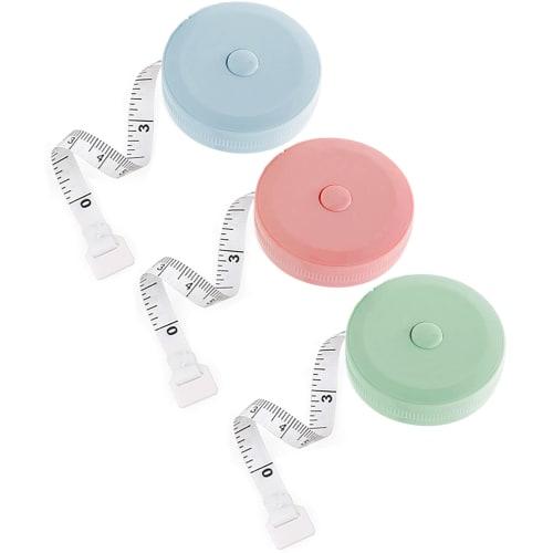 2m Automatic Rewind Tape Measure, Set of 3 Colors: Blue, Green, and Pink. 200cm (79 inches) Bust and Waist Measurements with Double-Sided Graduations