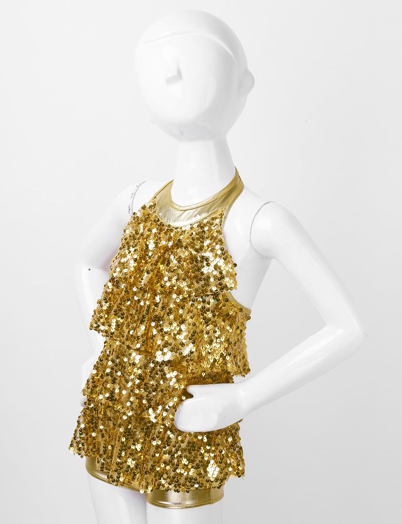 Girls Kids Shiny Ballet Tutu Dress Modern Jazz Latin Dance Outfit Stage Performance Dancewear Costume