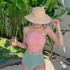 Bikini Korea High Waist Cover Belly Halter Simple Split Bikini Swimsuit Women Beach Hot Spring Vacation