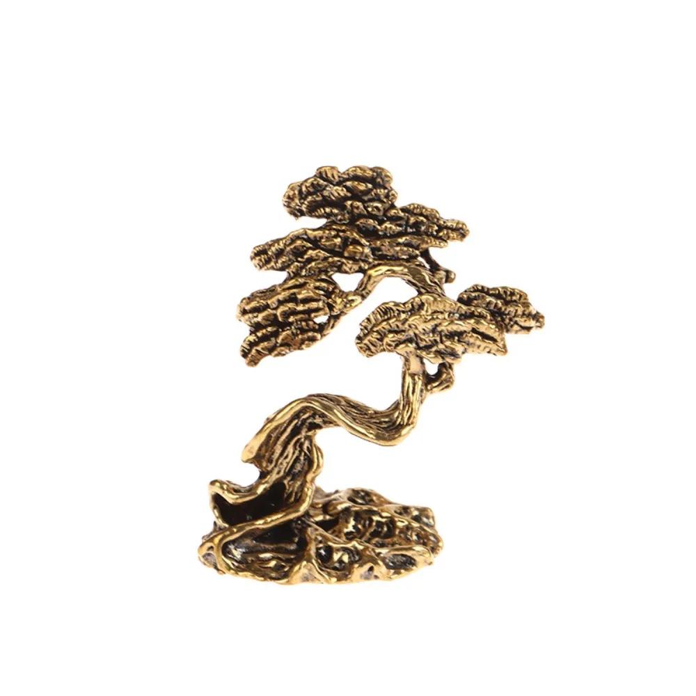 Welcome Pine Brass Figurine Home Desk Crafts Handmade Miniature Mini Pine Tree Sculpture Exquisite Tree Statue Car Ornament