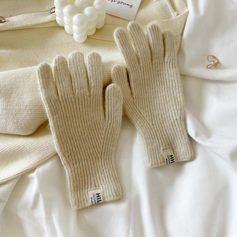 Simple earth-colored wool gloves knitted gloves women's autumn and winter warm advanced relaxation short gloves