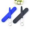 Portable Tongue Cleaner Tongue Scraper Reusable Stainless Steel Oral Mouth Brush Travel Case Black/Blue/Green Non-slip Handle
